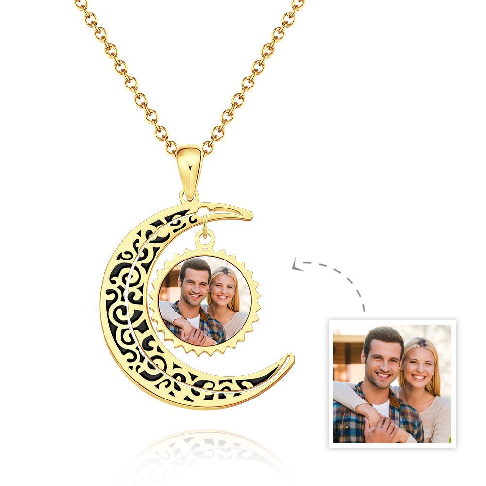 Moon Pendant Custom Photo Necklace The Love of Moon Necklace for Couples - soufeelau