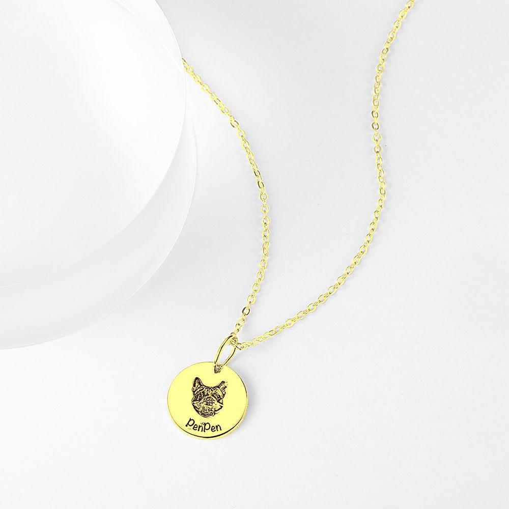 Photo Portrait Necklace with Engraving Round Shape, Custom Portrait Jewelry 14K Gold Plated