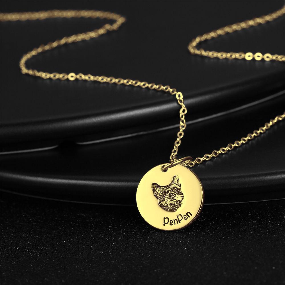 Photo Portrait Necklace with Engraving Round Shape, Custom Portrait Jewelry 14K Gold Plated