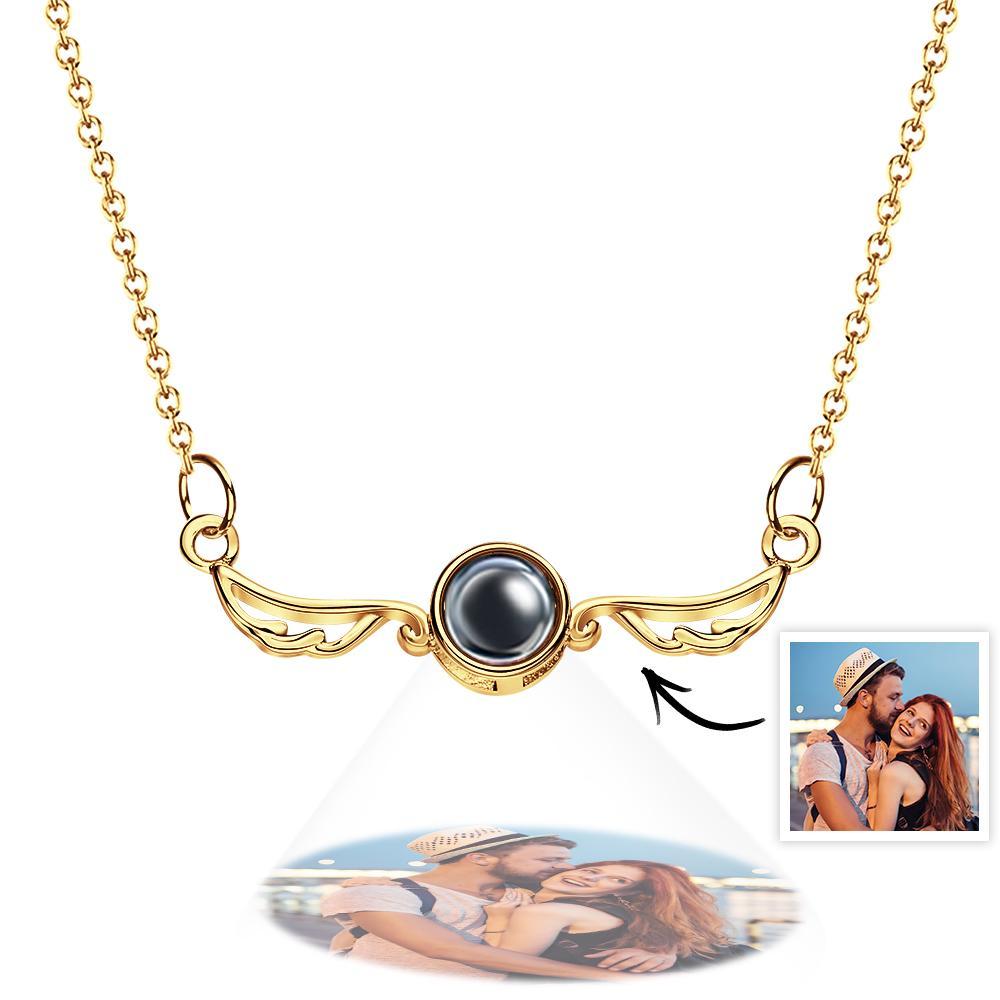 Angel Wing Projection Necklace Personalized Picture Inside Pendant Keepsake Jewelry Trendy Best Friend Gift - soufeelau