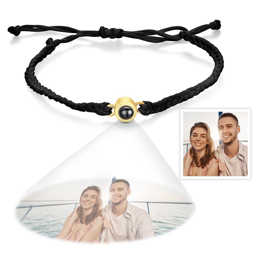 Personalized Photo Projection Couple Bracelet Braided Black Rope Bracelet Gift for Mother's Day - soufeelau