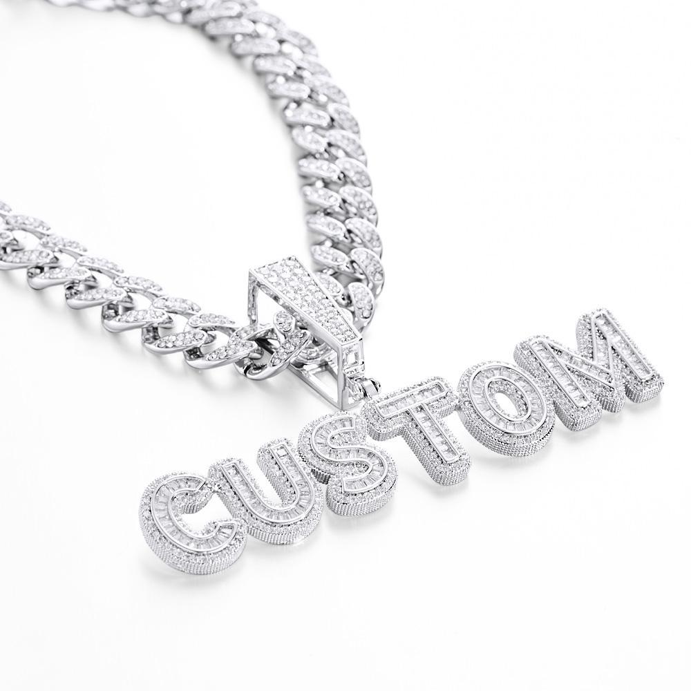 Custom Letter Men's Pendant Necklace with Bling Cuban Link Chain Jewelry Gift - soufeelau