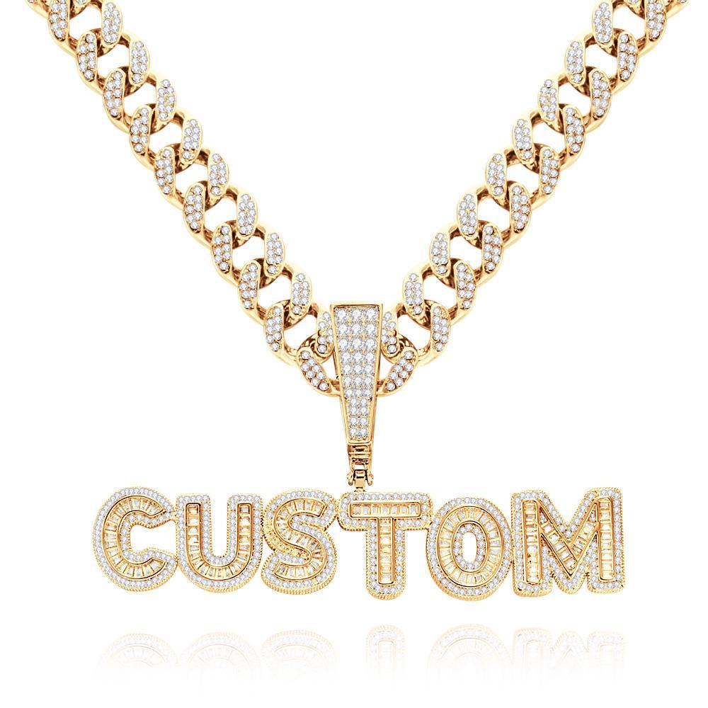 Custom Letter Men's Pendant Necklace with Bling Cuban Link Chain Jewelry Gift - soufeelau