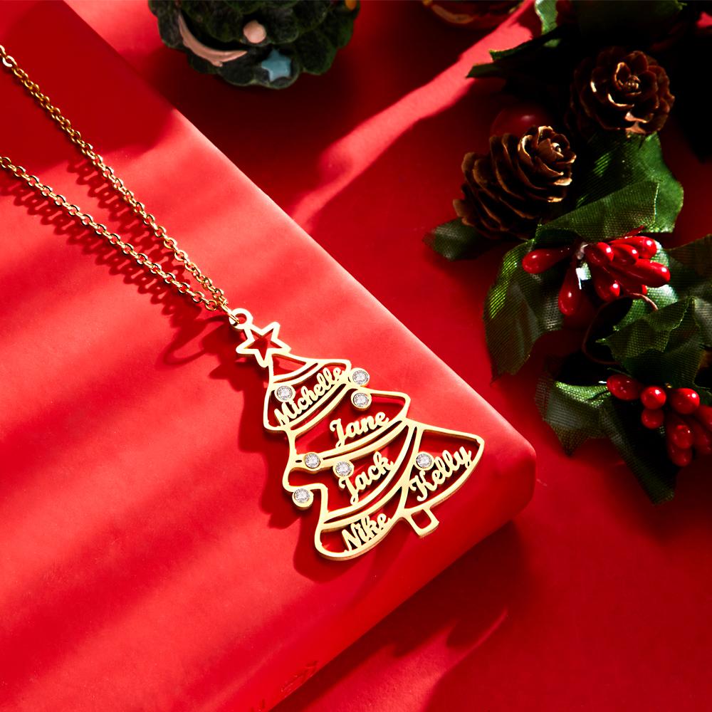 Custom Engraved Necklace Christmas Family Tree Rhinestone Gifts - soufeelau