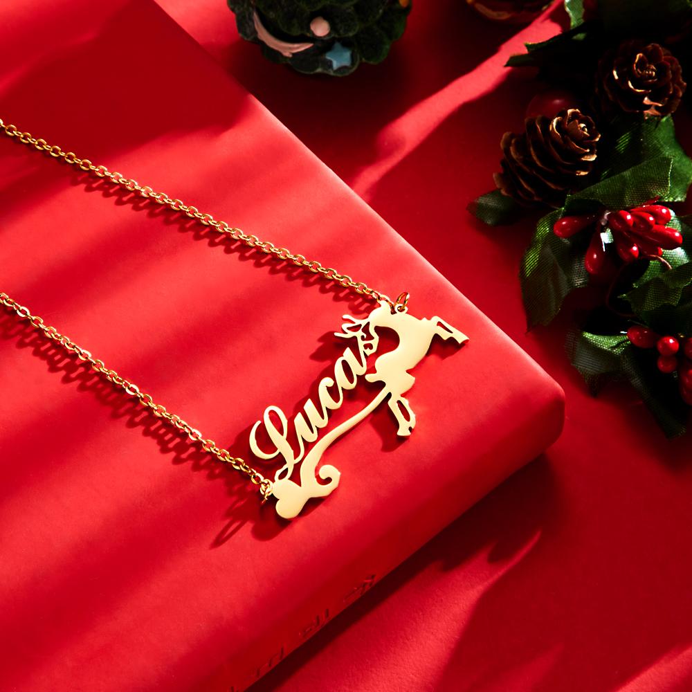 Custom Engraved Necklace Christmas Elk Simple Gifts - soufeelau
