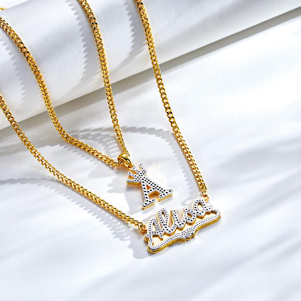 Custom Engraved Necklace Double Necklace Crown Letter Necklace Gift to Her - soufeelau