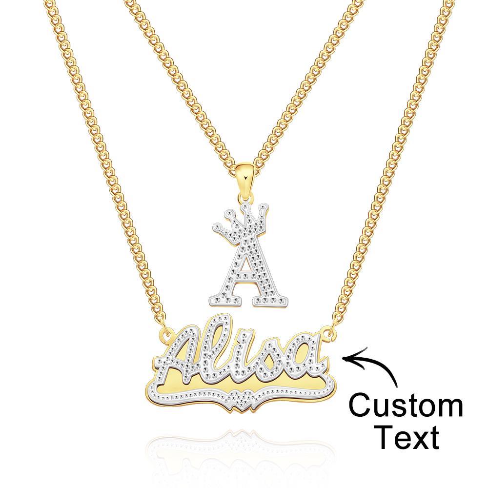 Custom Engraved Necklace Double Necklace Crown Letter Necklace Gift to Her - soufeelau
