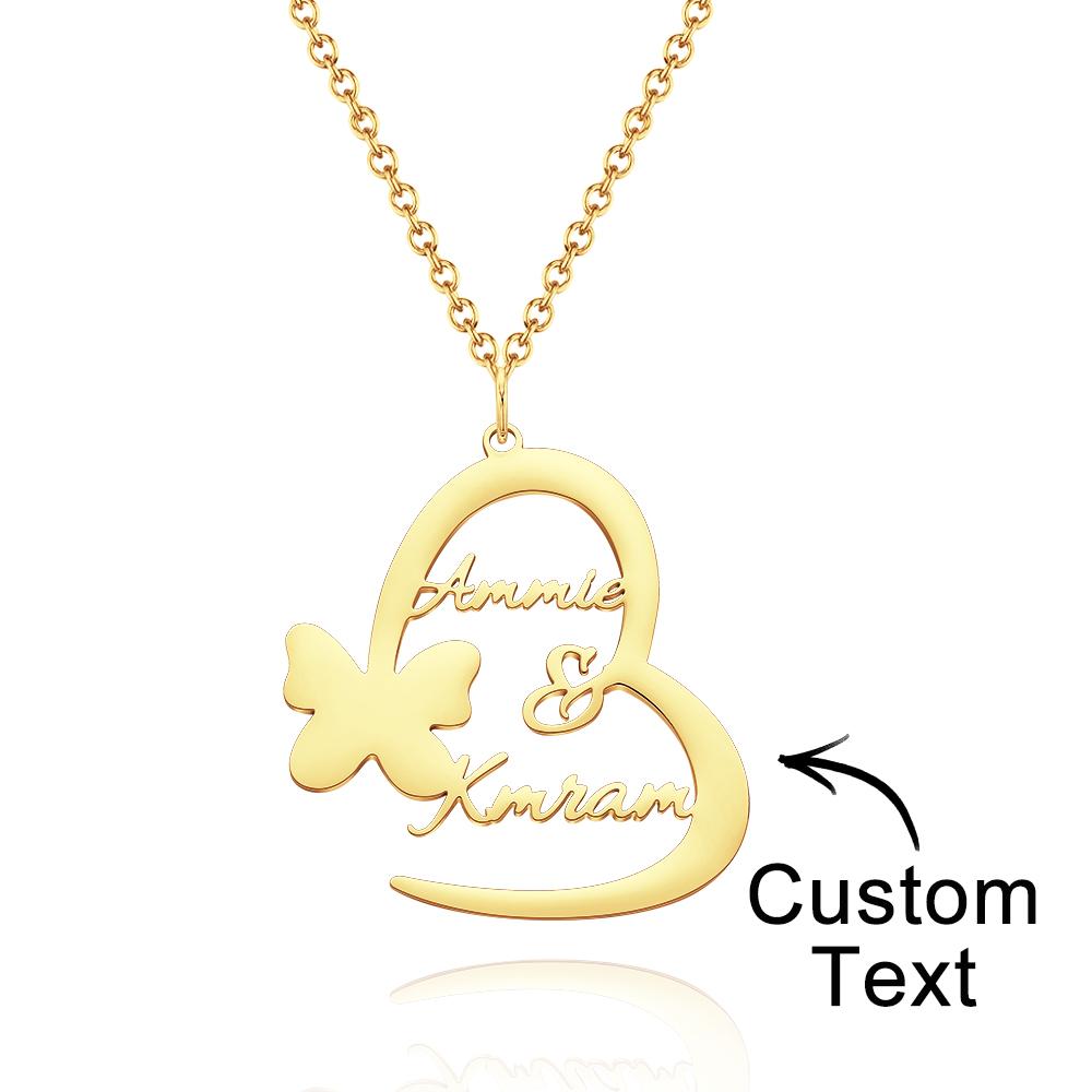 Custom Engraved Necklace Heart Shaped Butterfly Necklace Gift for Her - soufeelau