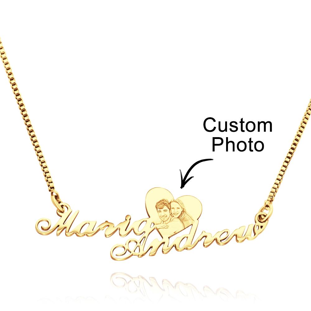 Custom Photo Engraved Necklace Heart Shaped Couple Necklace Gift for Her - soufeelau