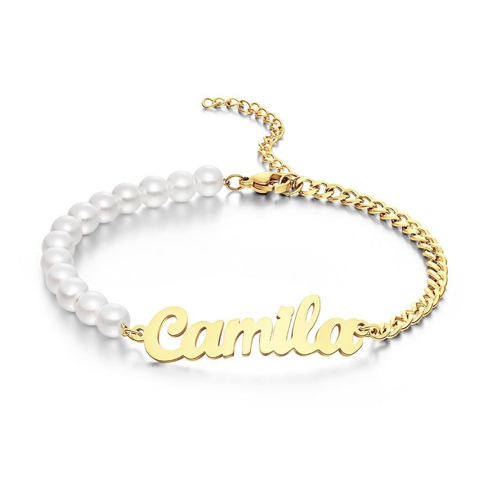 Custom Engraved Bracelet Pearl Chain Exquisite Gift - soufeelau