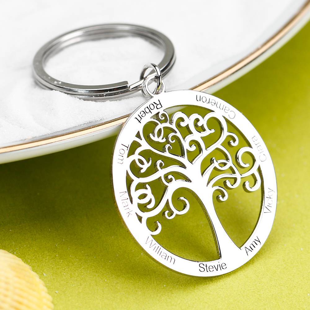 Engraved Circle Family Tree Key Chain