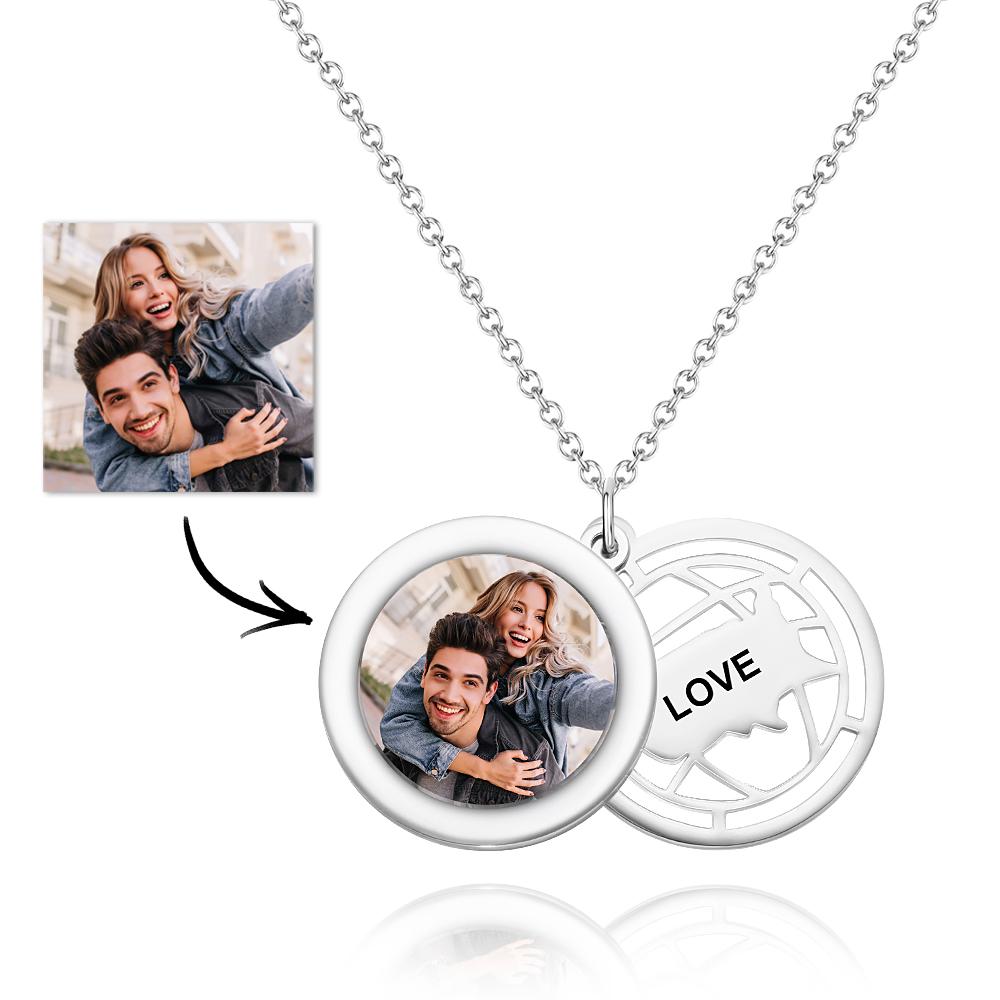 Custom Photo Engraved Necklace Slidable Global Travel Locket Necklace Creative Gift - soufeelau