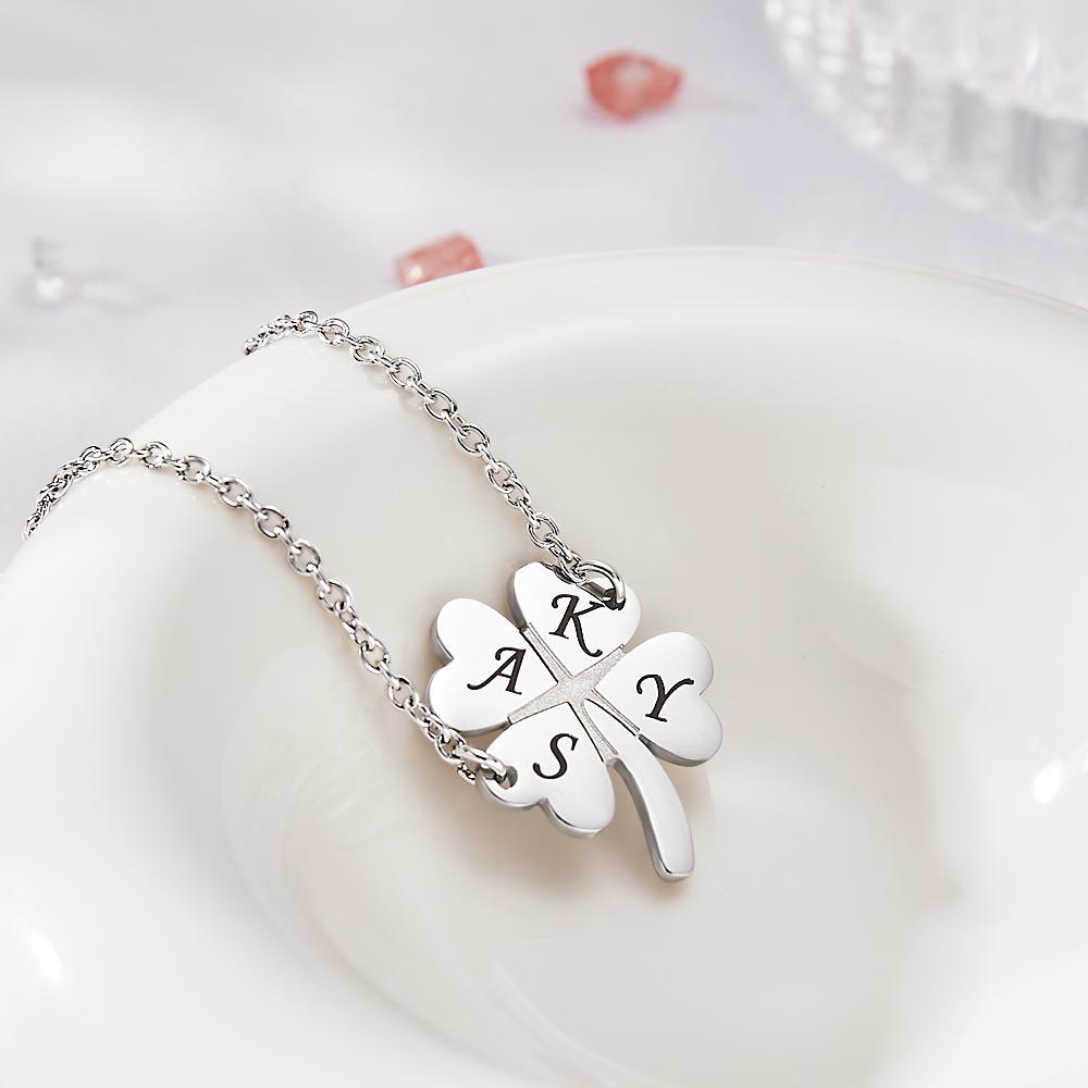Custom Engraved Necklace Loving Lucky Leaf Necklace Gift for Women - soufeelau