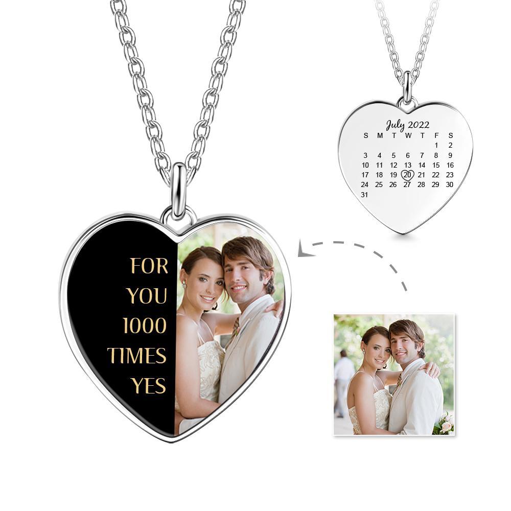 Engraved Heart Photo Necklace With Custom Half-heat Shaped Words And Photo - soufeelau