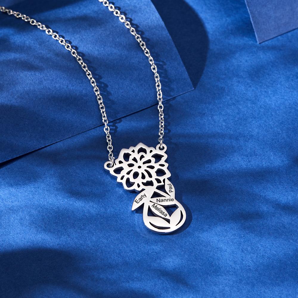 Custom Engraved Necklace Hollow Out Flower Exquisite Gifts - soufeelau