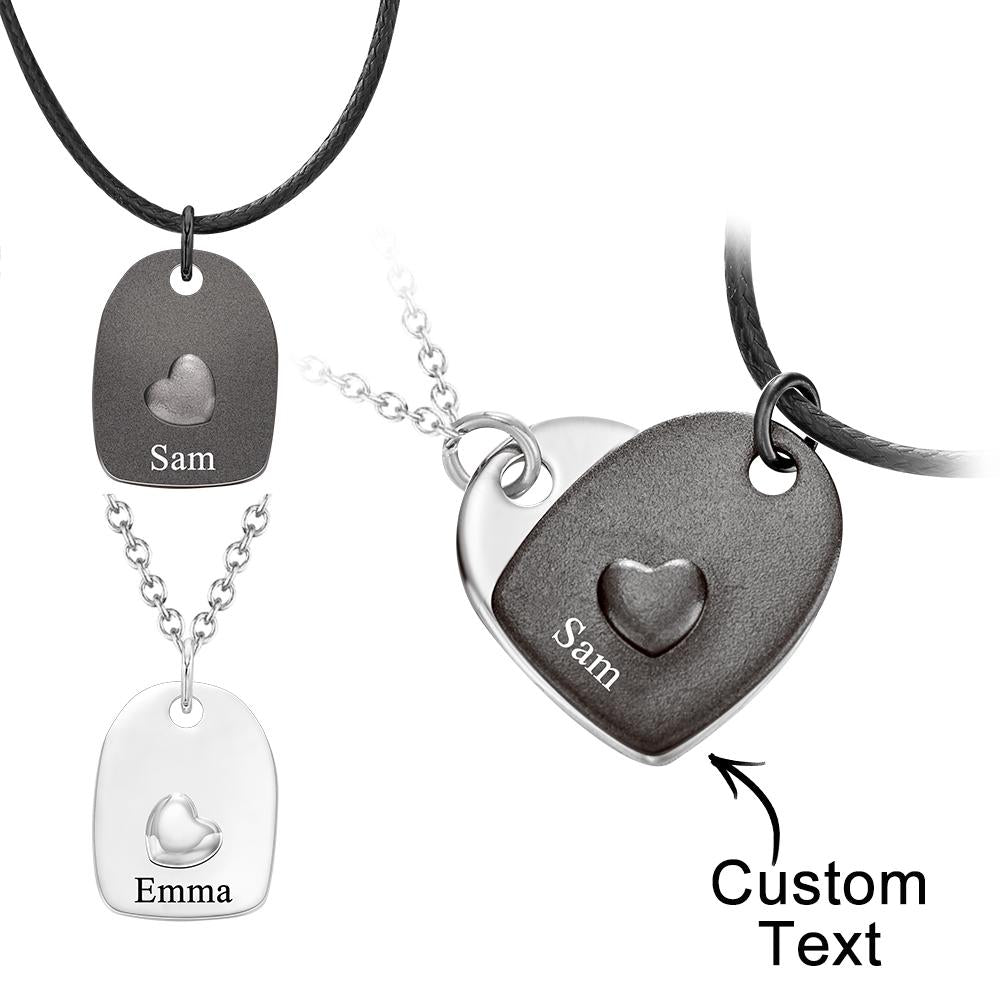 Custom Engraved Necklace Heart Matched Necklace Set Romantic Gift for Couple - soufeelau