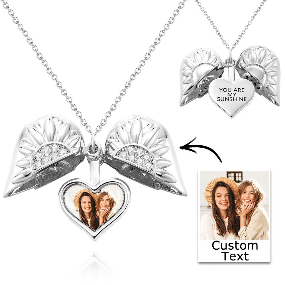 Custom Photo Engraved Necklace Sunflower Heart Pendant Necklace Gift for Women - soufeelau