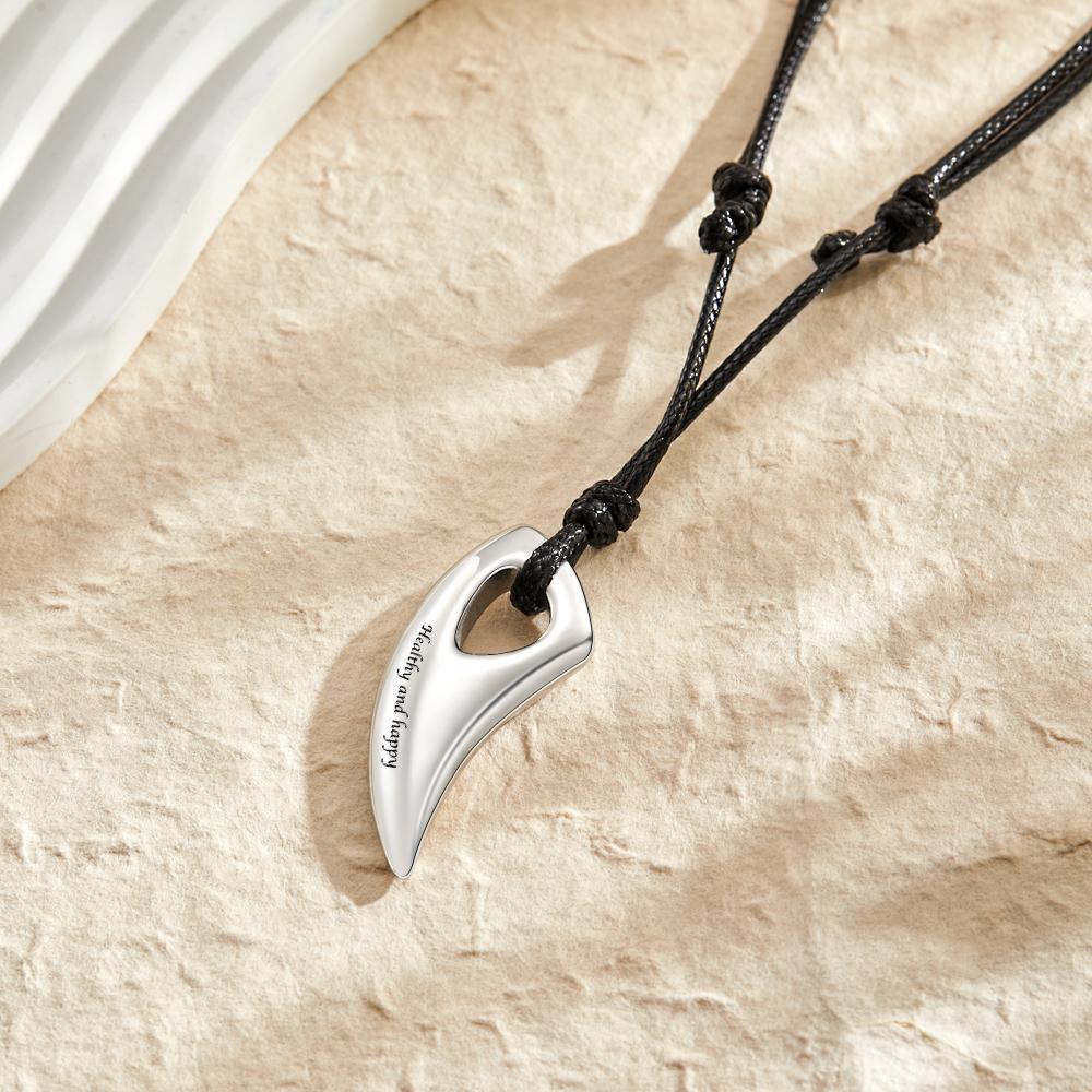 Custom Engraved Necklace Wolf Teeth Pendant Necklace Gift for Men - soufeelau