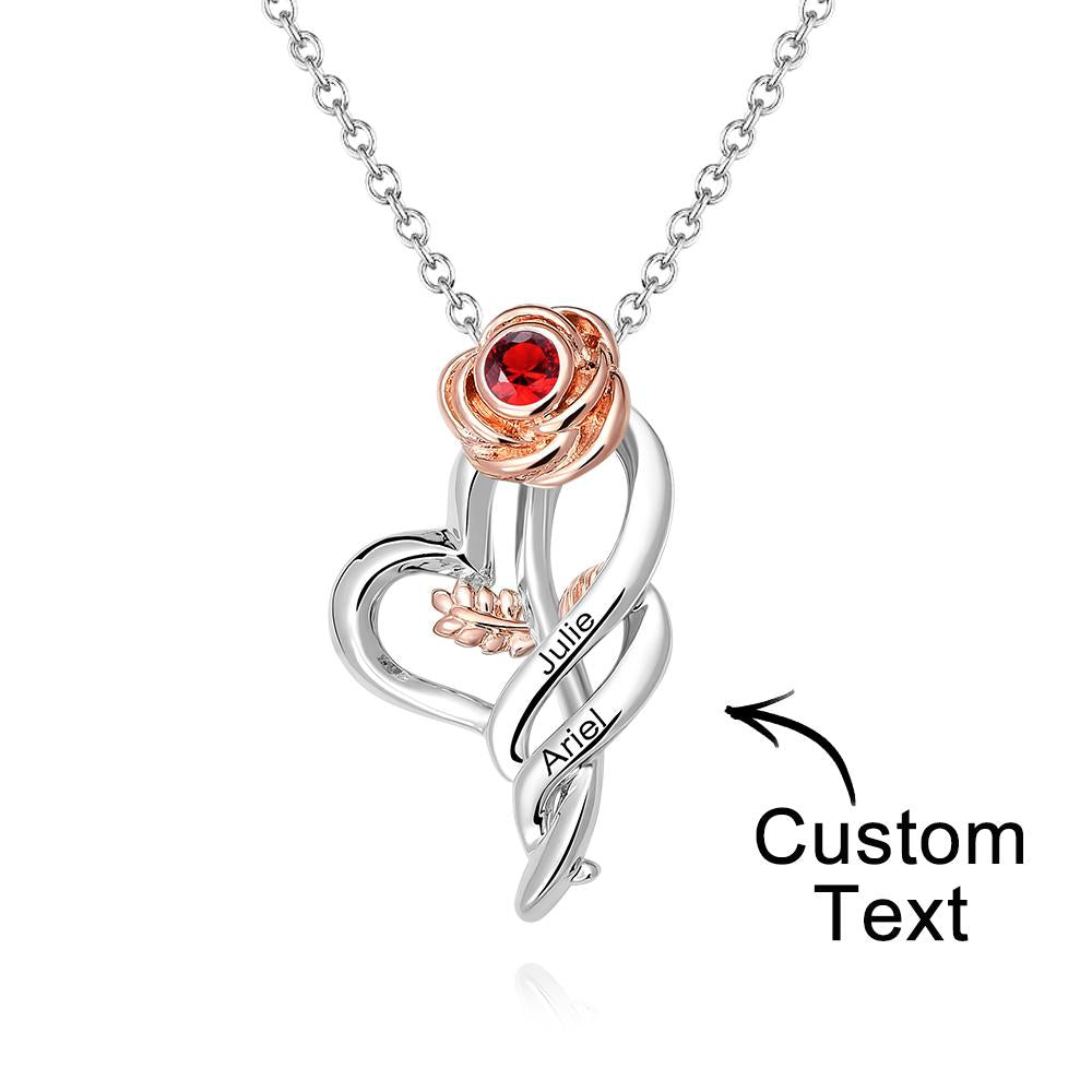 Personalized Rose Necklace with Red Birthstone Pretty Gift for Mom - soufeelau