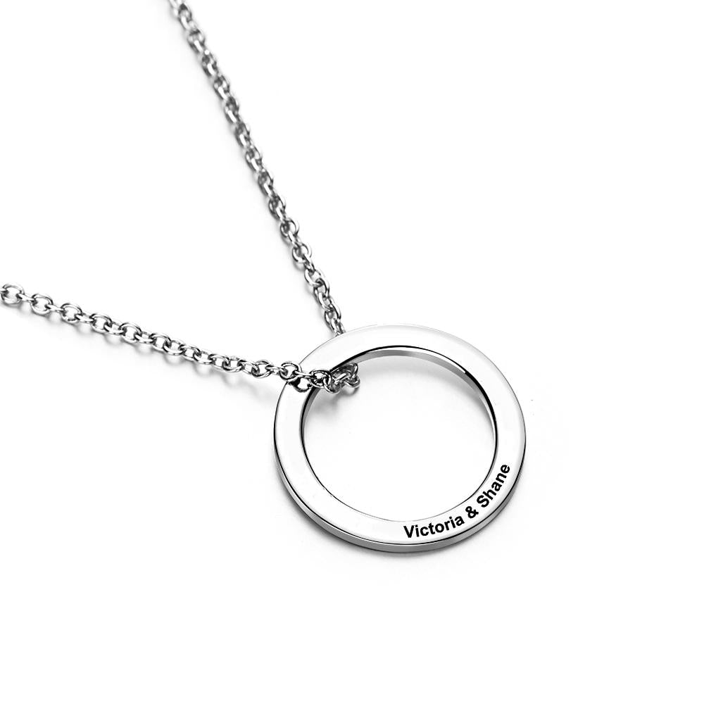 Personalized Leather Chain Necklace with Stainless Steel Circle Pendant - soufeelau