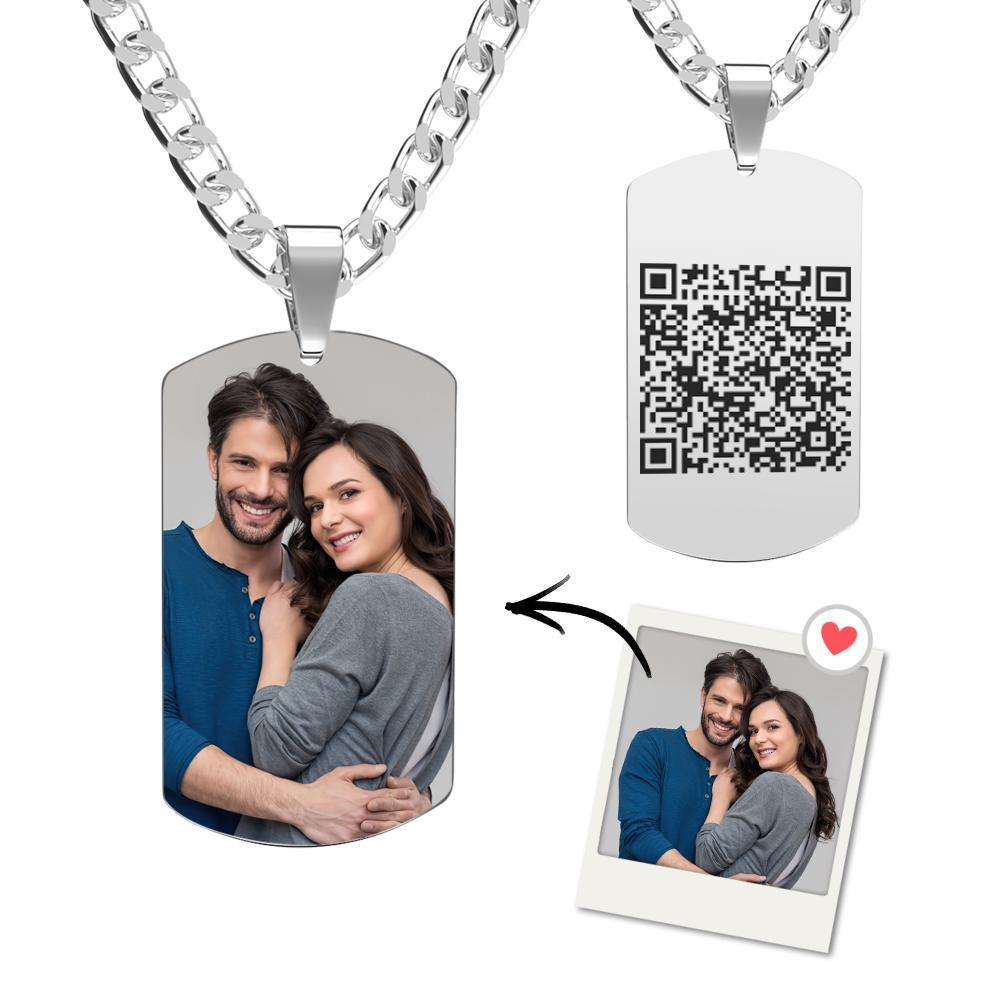 Custom QR Code Necklace Tag Engraved Necklace Gifts for Him - soufeelau