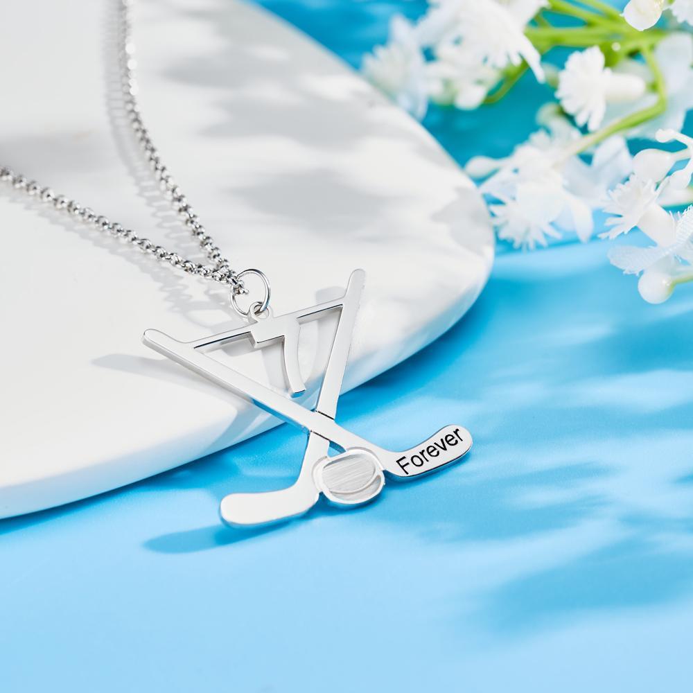 Custom Engraved Hockey Necklace Ice Hockey Sticks Jewelry Creative Gift - soufeelau