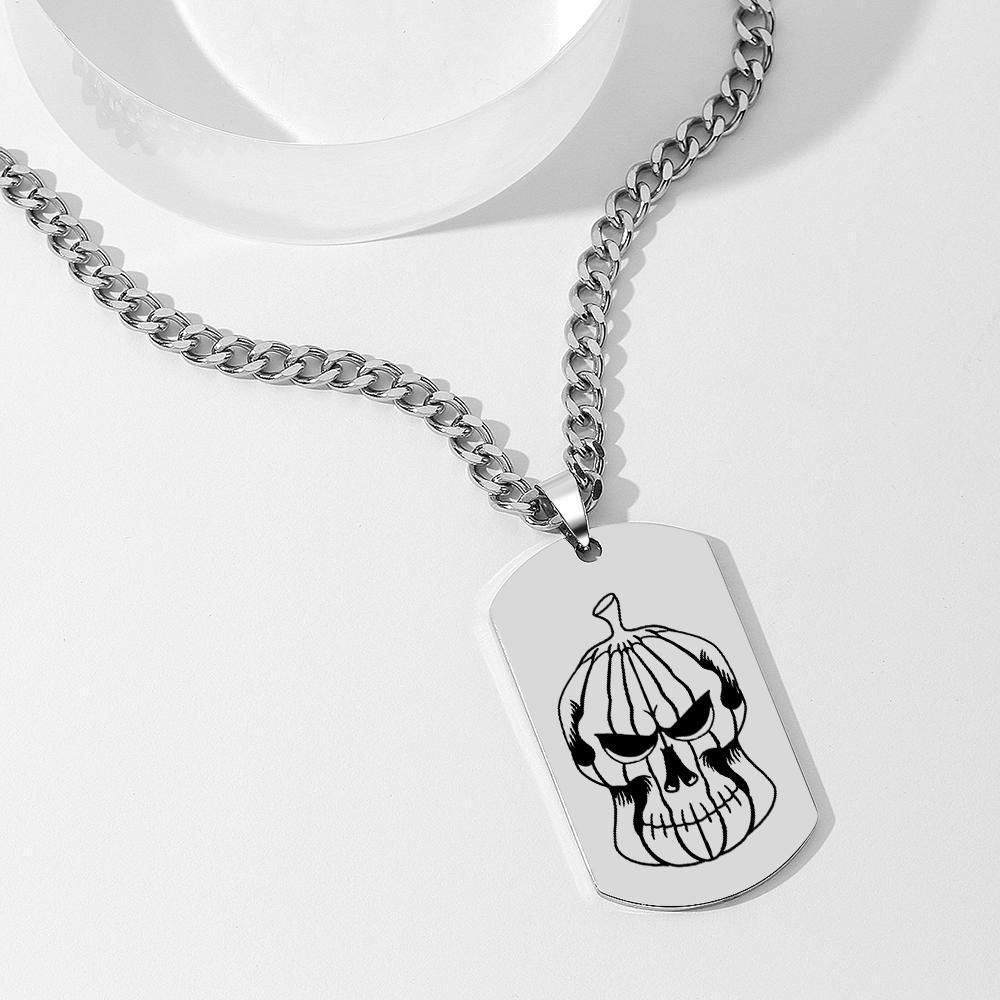 Custom Engraving Necklace Pumpkin Skull Halloween Luxury Military Style