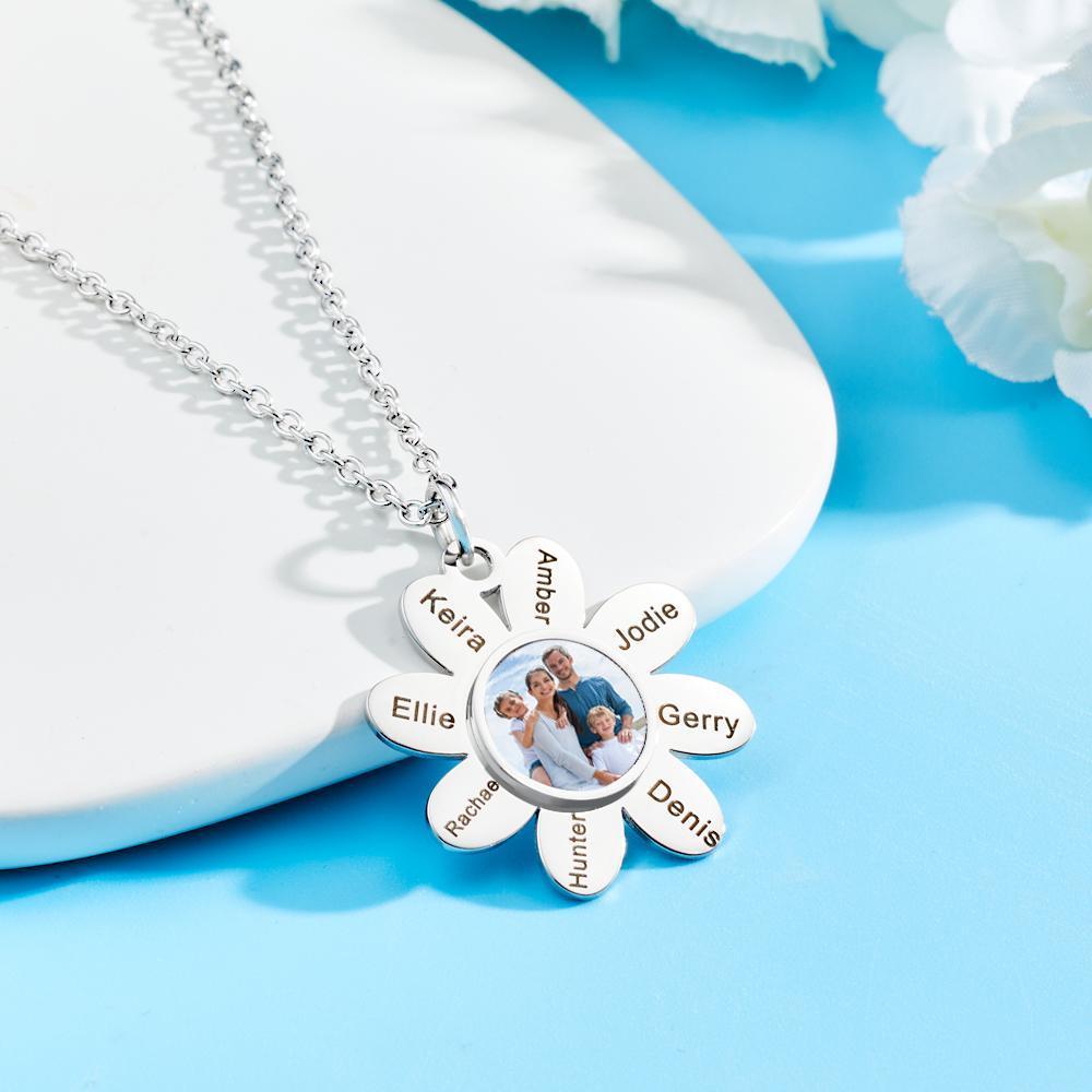 Custom Engraved Photo Flower Necklace Christmas Present For Her - soufeelau