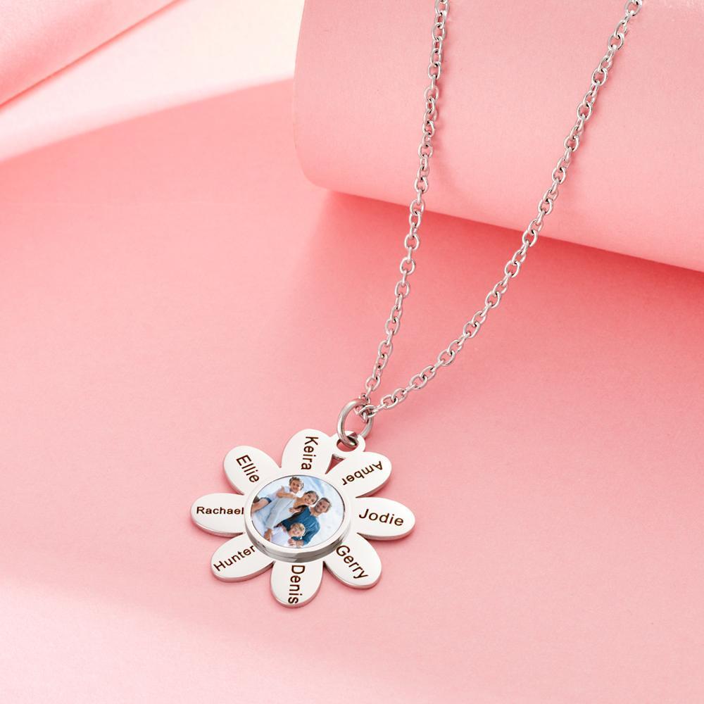 Custom Engraved Photo Flower Necklace Christmas Present For Her - soufeelau
