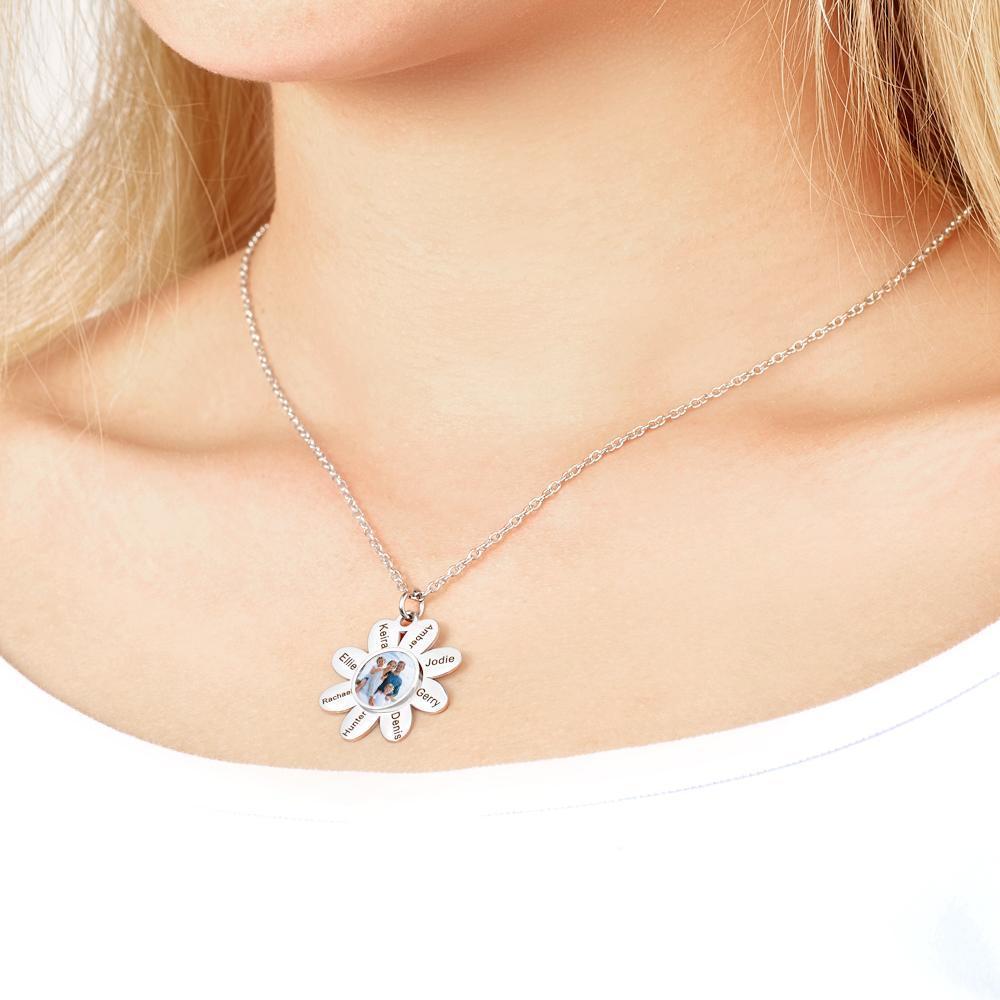 Custom Engraved Photo Flower Necklace Christmas Present For Her - soufeelau