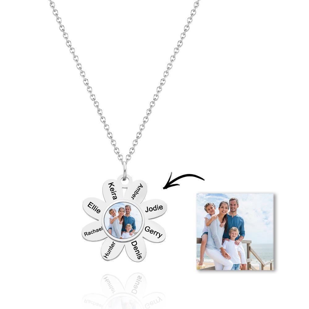 Custom Engraved Photo Flower Necklace Christmas Present For Her - soufeelau