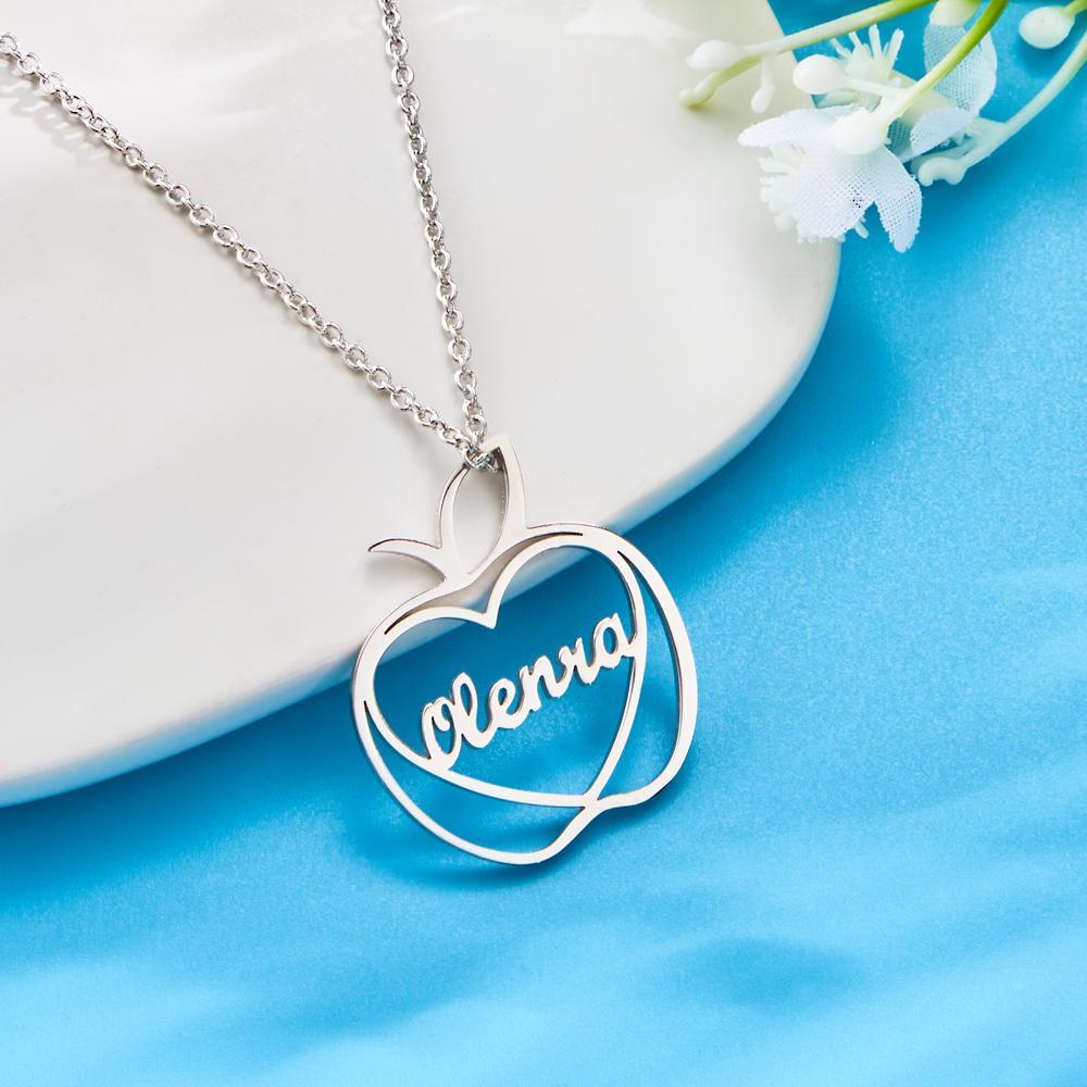 Custom Engraved Apple Name Necklace Stamped Jewelry with Apple Charm - soufeelau