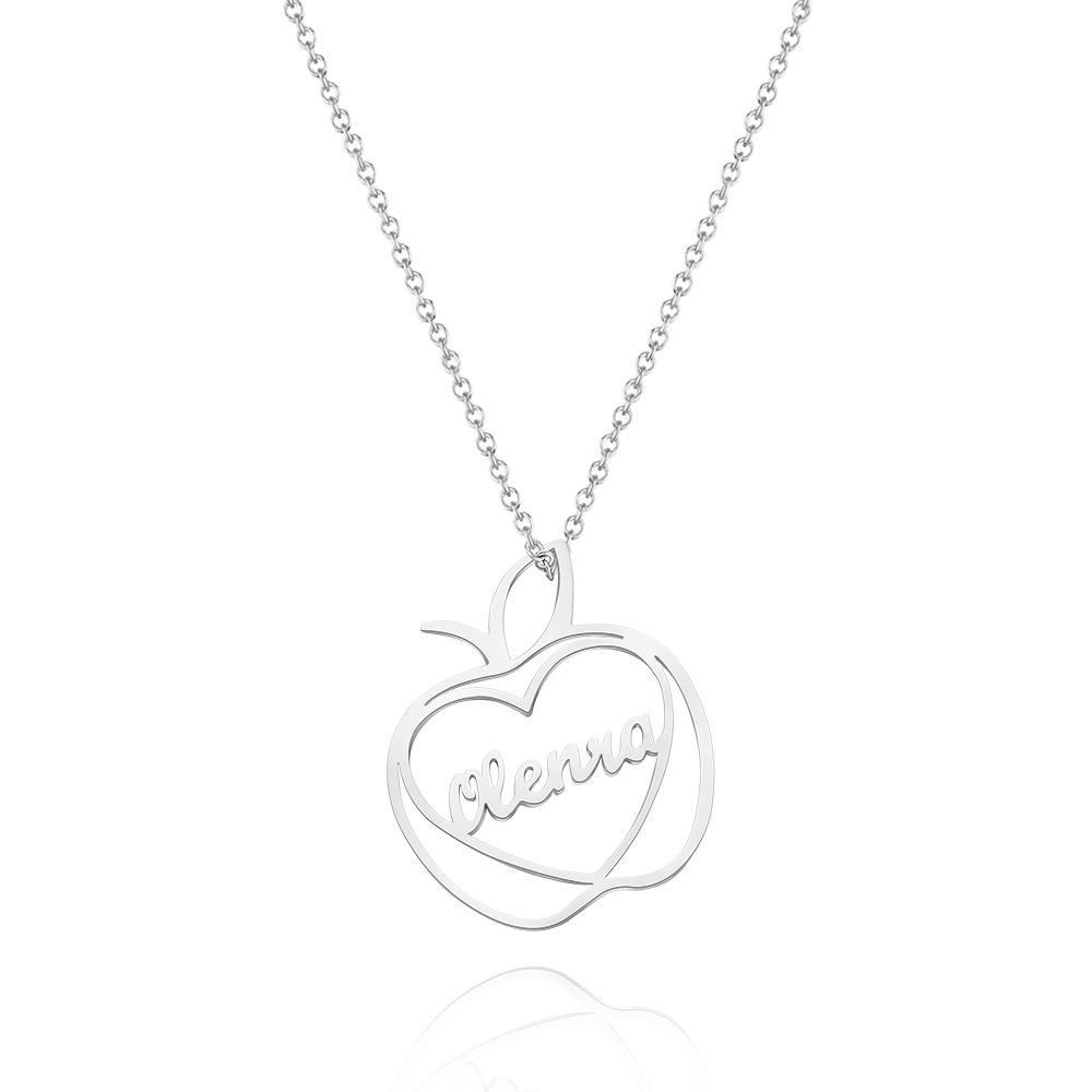 Custom Engraved Apple Name Necklace Stamped Jewelry with Apple Charm - soufeelau