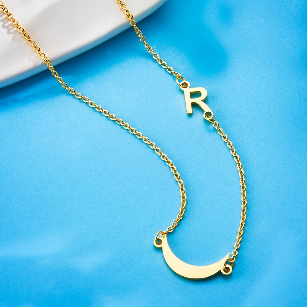 Custom Engraved Moon Initial Necklace Moon Pendant Moon Jewelry - soufeelau