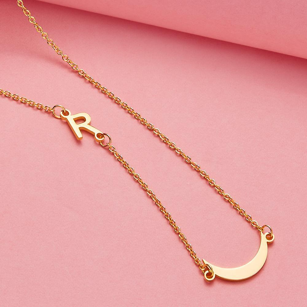 Custom Engraved Moon Initial Necklace Moon Pendant Moon Jewelry - soufeelau