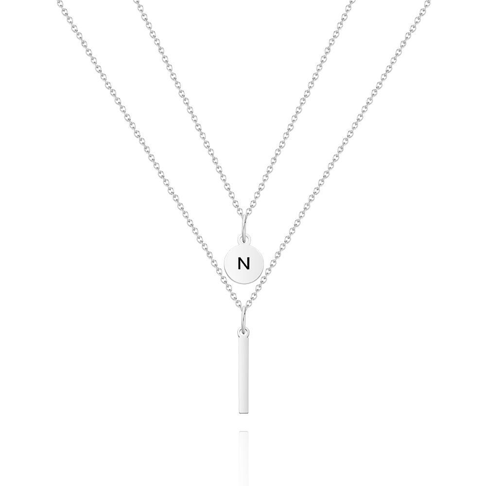 Custom Engraved Disc Necklace Engraved Initial Necklace Combo Necklaces Set - soufeelau
