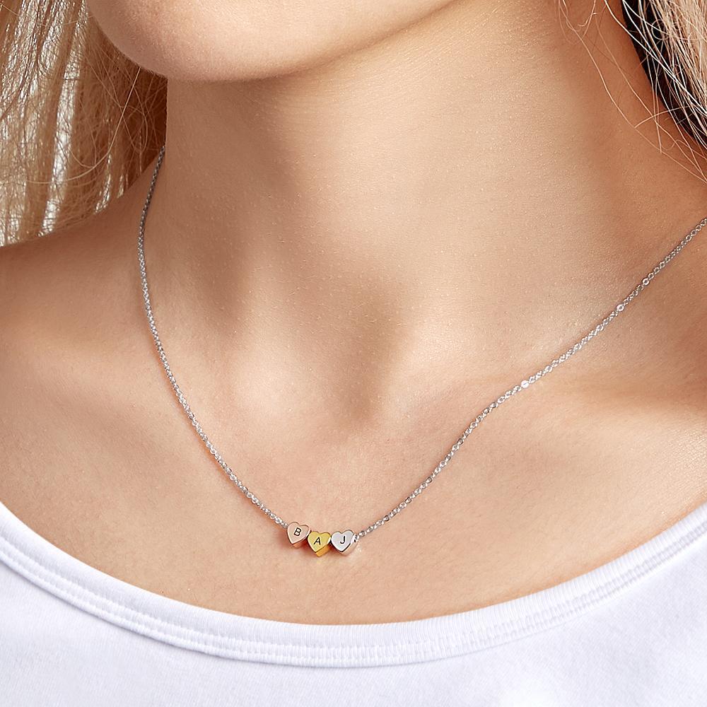 Custom Engraved Necklace Brushed Mixed Metal Triple Heart Necklace - soufeelau