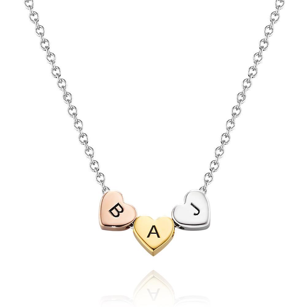 Custom Engraved Necklace Brushed Mixed Metal Triple Heart Necklace - soufeelau