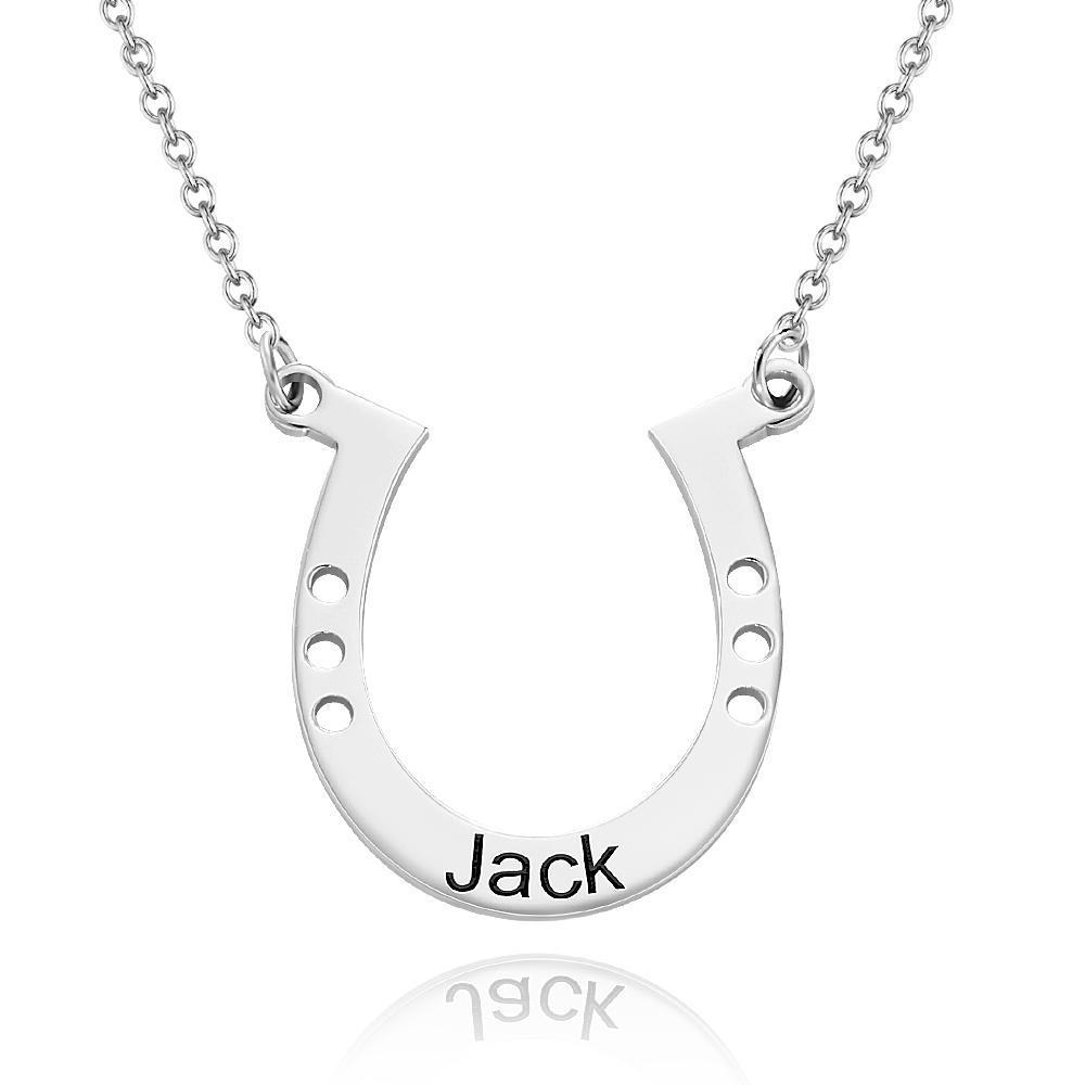 Custom Engraved Horseshoe Necklace Name Necklace Horseshoe Pendant