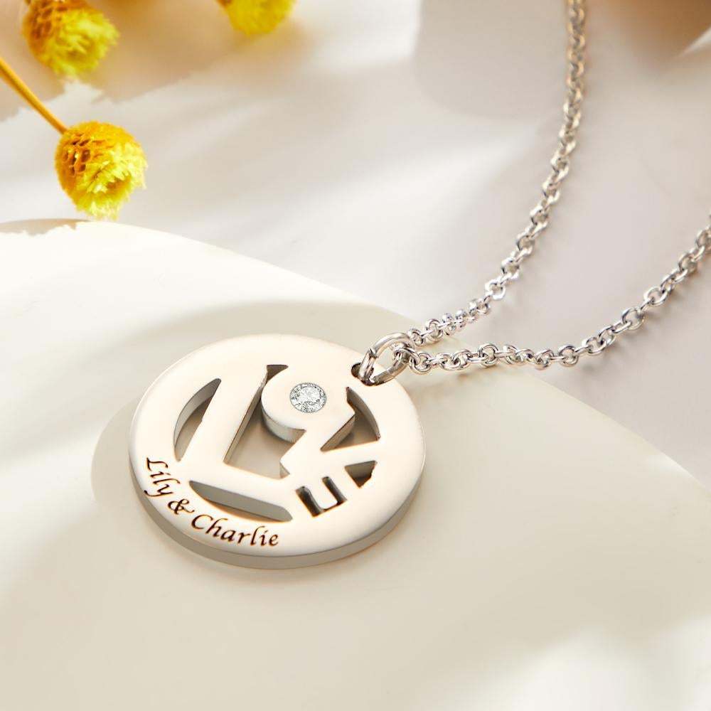 Custom Engraved Birthstone Necklace "LOVE" Round Hollow Unique Gifts - soufeelau