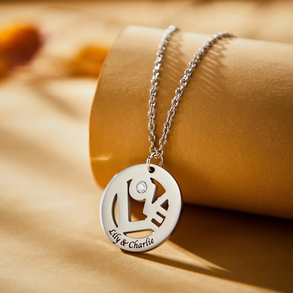 Custom Engraved Birthstone Necklace "LOVE" Round Hollow Unique Gifts - soufeelau