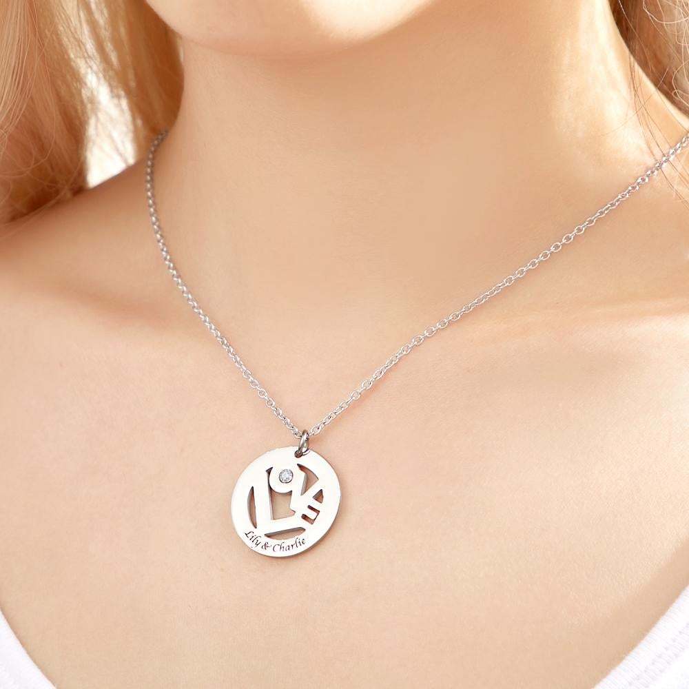 Custom Engraved Birthstone Necklace "LOVE" Round Hollow Unique Gifts - soufeelau