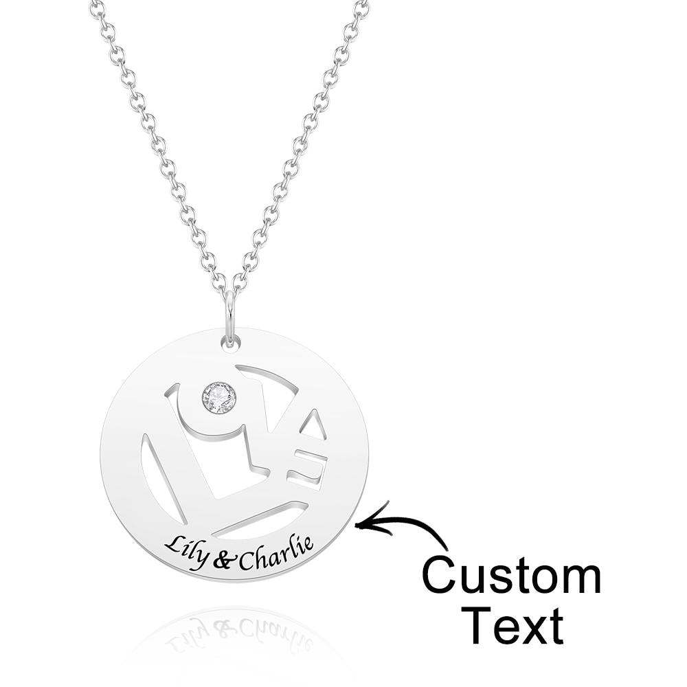 Custom Engraved Birthstone Necklace "LOVE" Round Hollow Unique Gifts - soufeelau