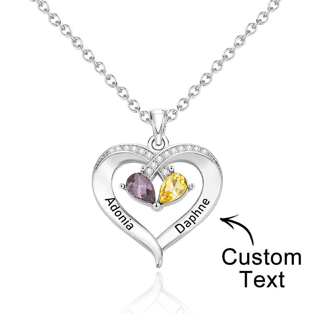 Custom Engraved Necklace Birthstone Heart-shaped Rhinestone Memorial Gifts - soufeelau