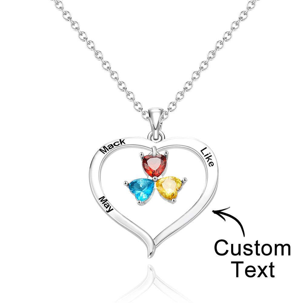 Custom Engraved Necklace Birthstone Heart-shaped Rhinestone Memorial Gifts - soufeelau