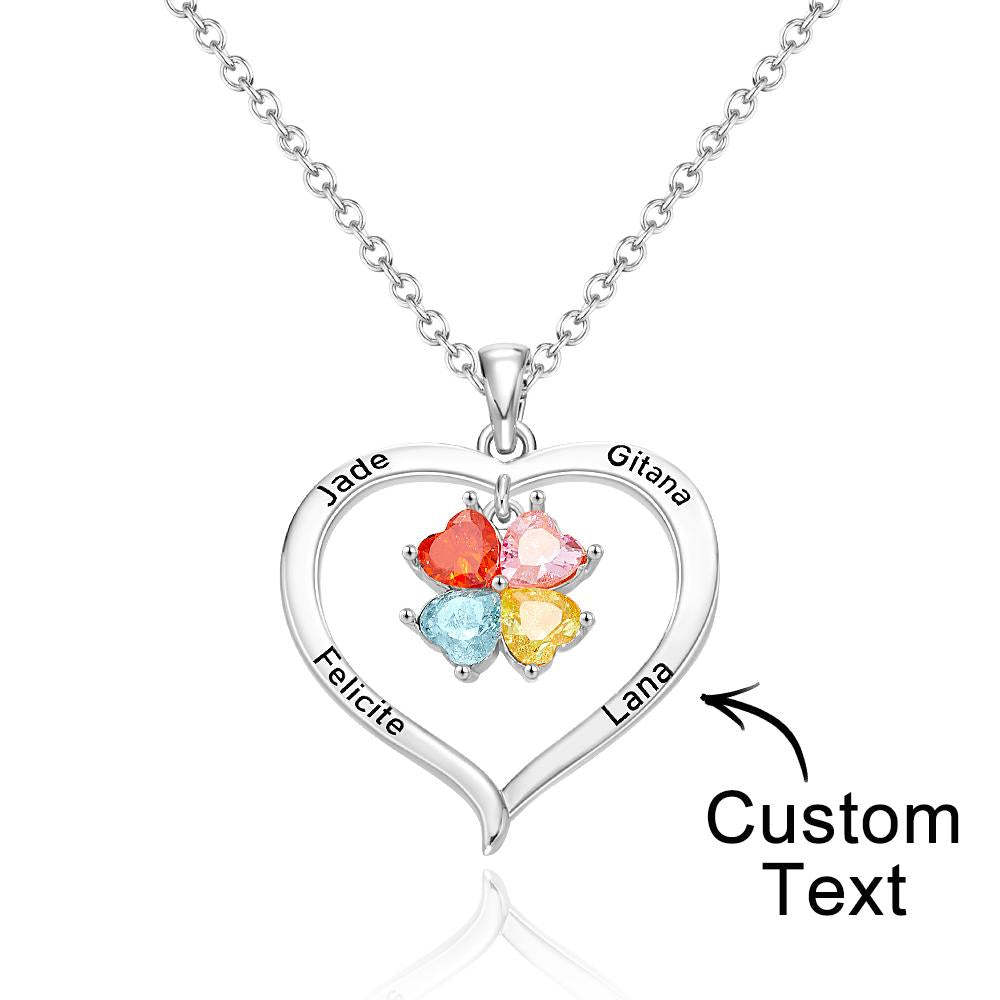 Custom Engraved Necklace Birthstone Heart-shaped Rhinestone Memorial Gifts - soufeelau