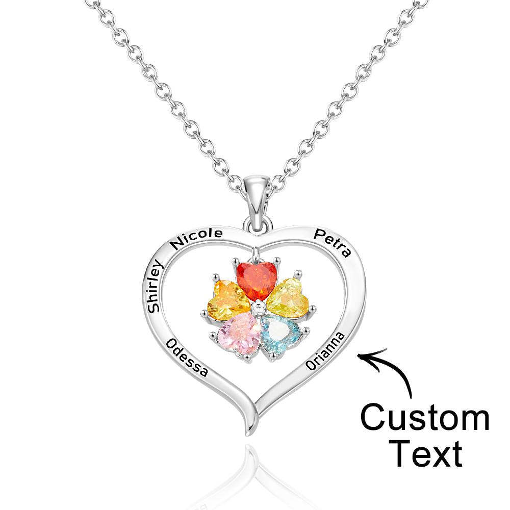 Custom Engraved Necklace Birthstone Heart-shaped Rhinestone Memorial Gifts - soufeelau