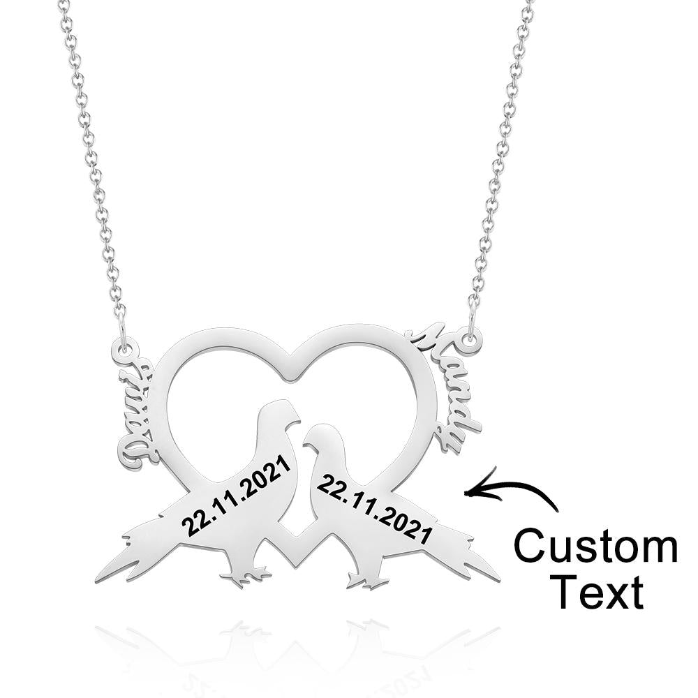 Custom Engraved Necklace Love Bird Heart Name Necklace Gift to Her - soufeelau
