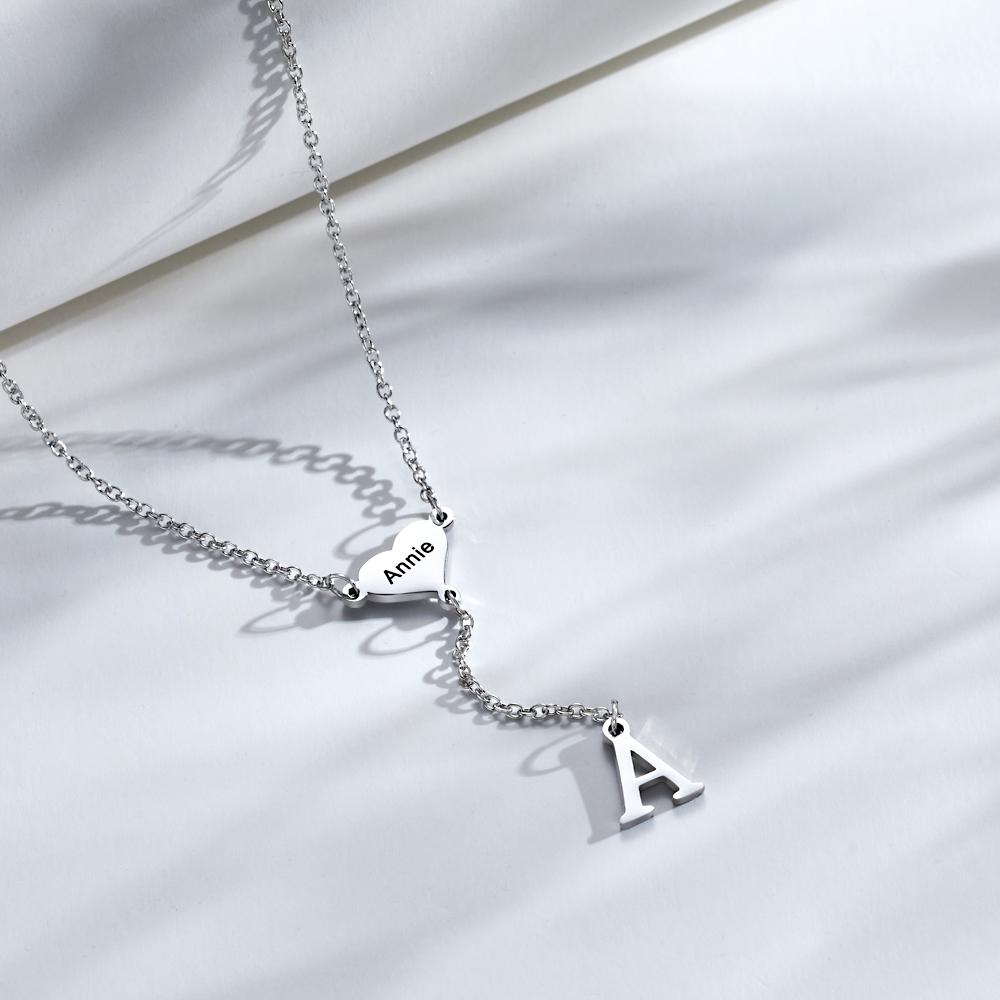 Custom Engraved Necklace Heart Letter Necklace Simple Letter Necklace Gift for Her - soufeelau