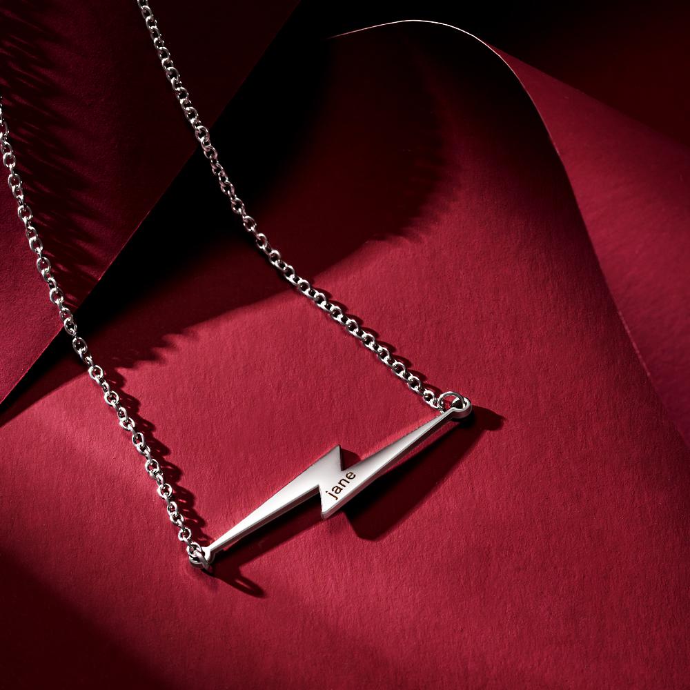 Custom Engraved Necklace Lightning Shaped Versatile Necklace Gift for Her - soufeelau